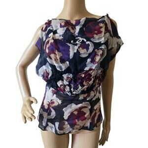 Chanel purple multicolor Interlocking CC Logo Silk blouse US 6